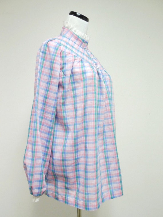 70 plaid ruffles long sleeve top . size 6  .  mad… - image 3