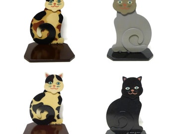 90s 2-piece painted wooden cat home decor