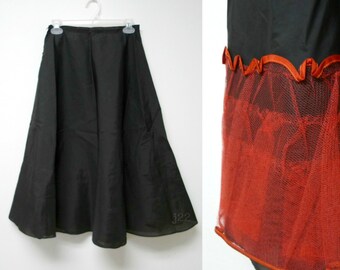 Florell . black nylon A-line slip / petticoat . high waist 26"