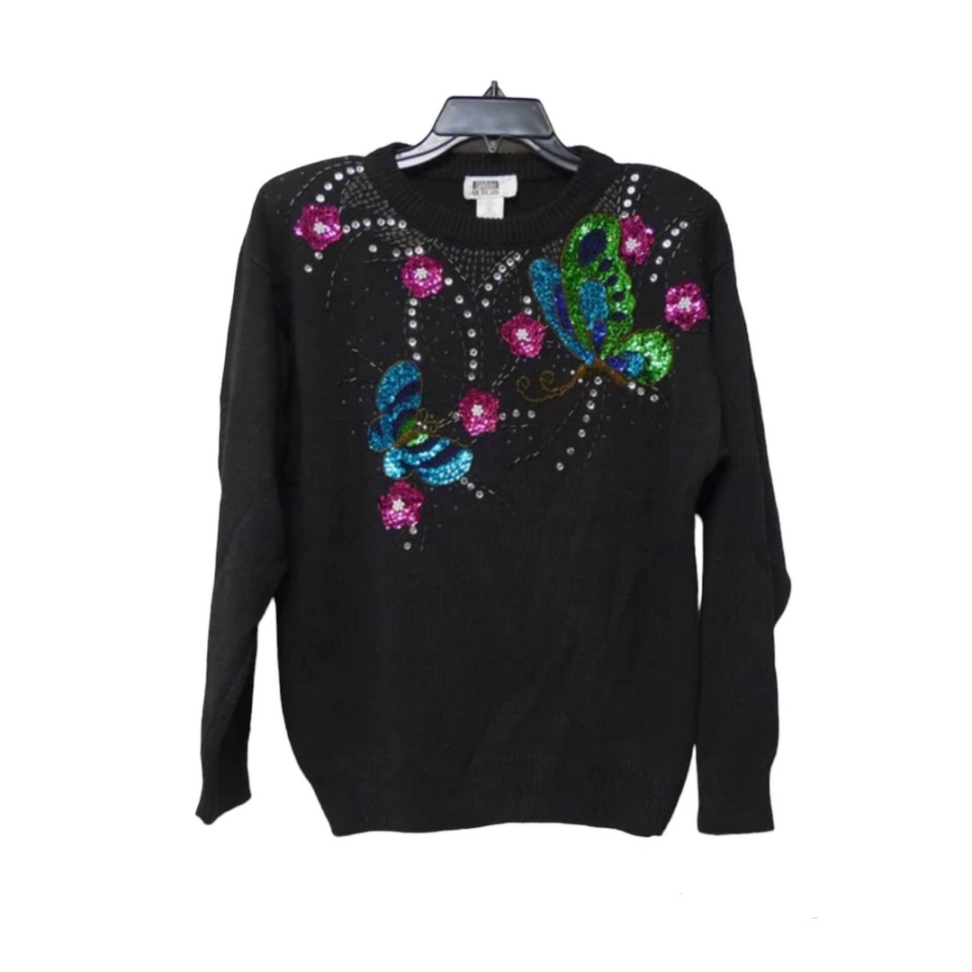 Sarah Morgan . Beaded Butterfly . Black Sweater . Medium - Etsy