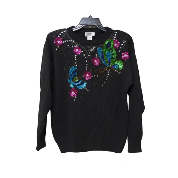 Sarah Morgan Beaded Butterfly Black Sweater Medium Etsy Canada