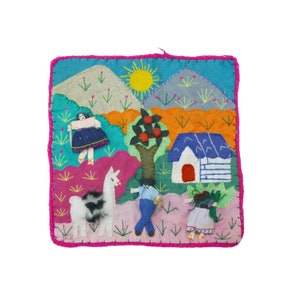 COUNTRY LIFE . Arpillera . folk art embroidery / applique . wall hanging