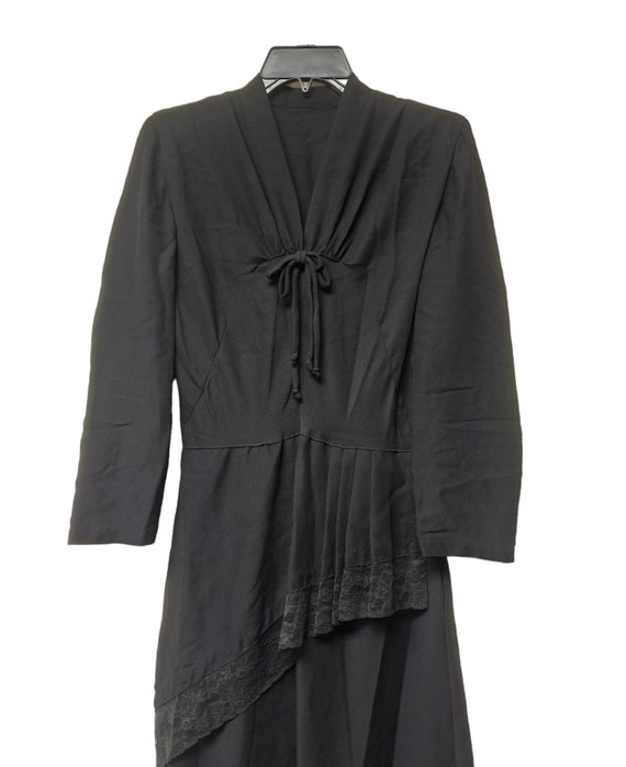 40s black pleated V-neck dress . fits - image 3