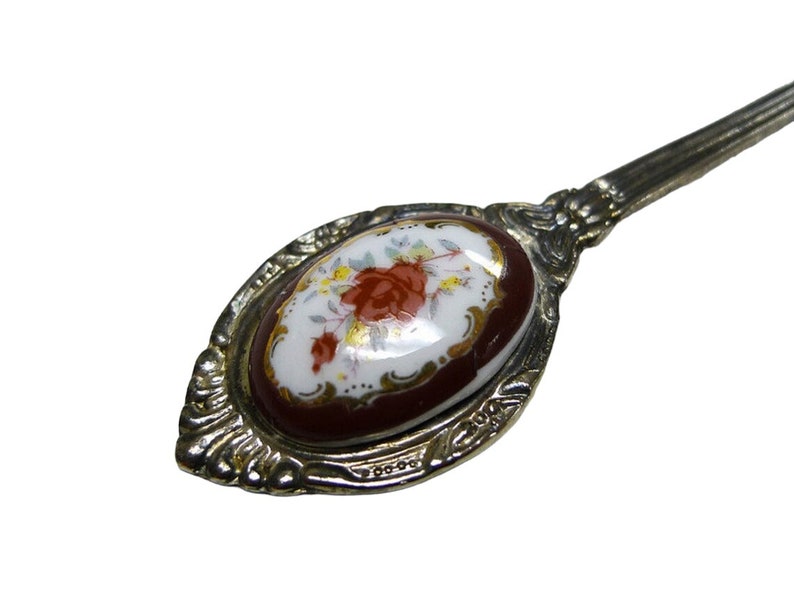 antique Rose design porcelain souvenir collectible spoon / teaspoon image 3