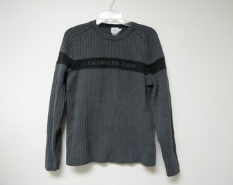 90s - 00s CK Calvin Klein Jeans charcoal gray sweater . Large . 38" bust