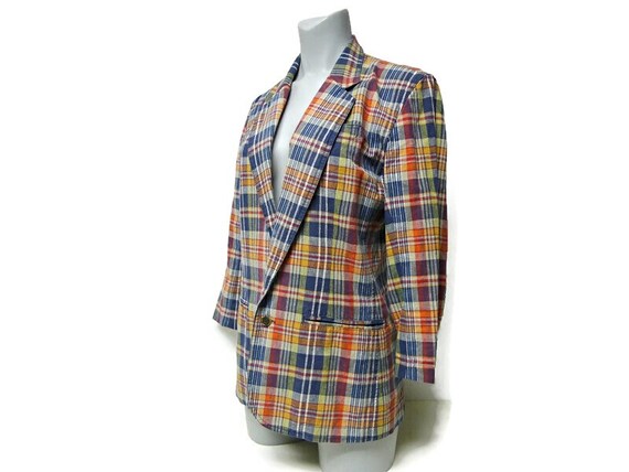 Lizwear Petite . 80s plaid linen cotton blend bla… - image 3