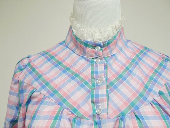 70 plaid ruffles long sleeve top . size 6  .  mad… - image 2