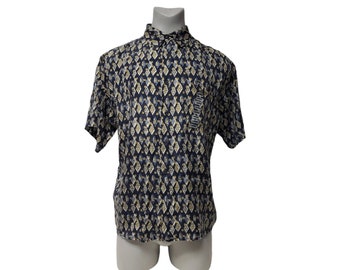 Deadstock 90s - 00s Summa Silk diamond pattern button down short sleeve shirt . L