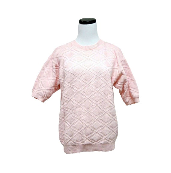 80s 90s HABERDASHERY diamond pattern baby pink kni… Gem