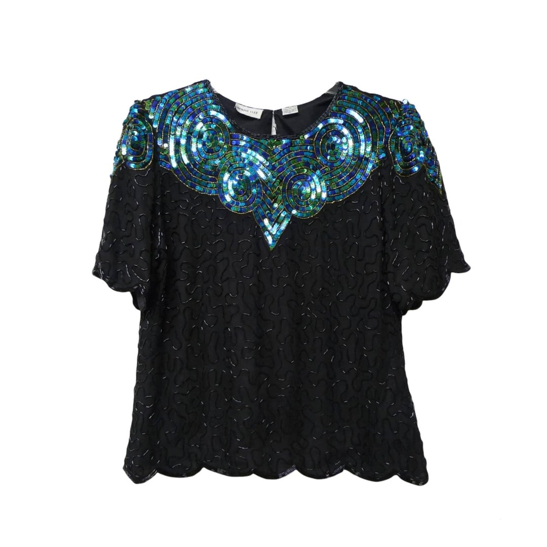 Denise Elle . Beaded Black Silk Top . Size PL . Made in India - Etsy