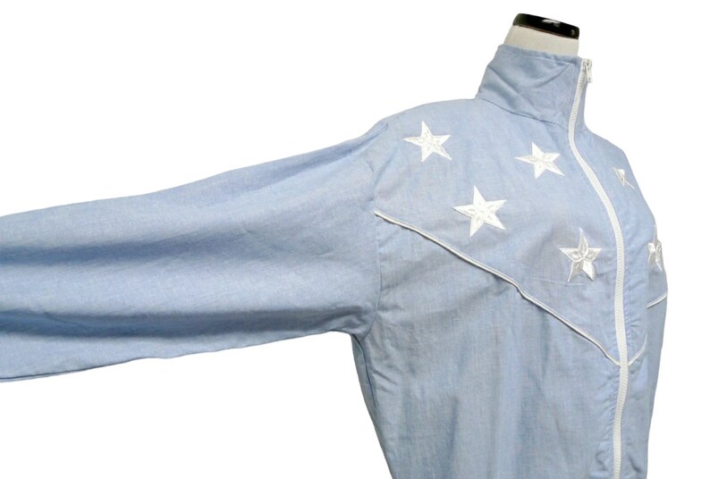 La Costa . white stars blue light jacket . loose fit . medium . made in USA image 4