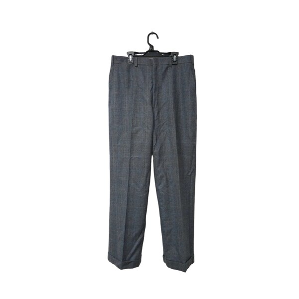 glen plaid trousers with belt loops and inside brace buttons .  32" waist . 28" inseam