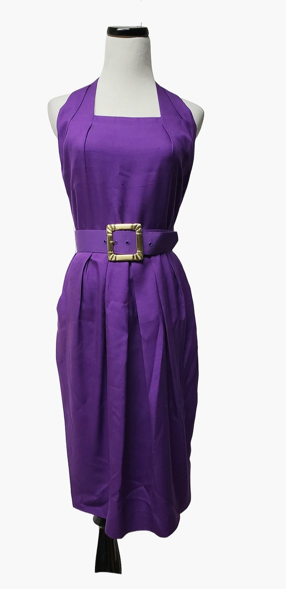 90s Gillian purple silk sleeveless pleated dress … - image 2