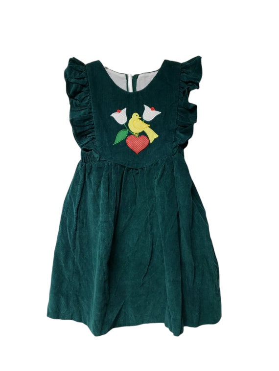 70s ruffled corduroy pinafore dress . made in the… - image 6