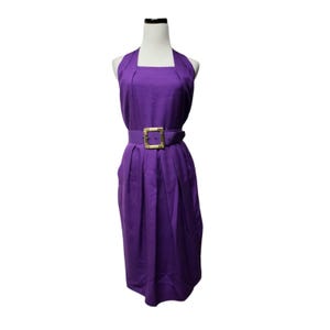 90s Gillian purple silk sleeveless pleated dress and statement buckled belt set . size 8