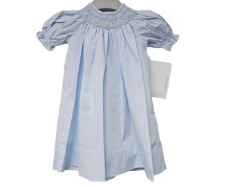 DEADSTOCK!  House of Hatten hand smocked blue dress . size 9 months . made in the Philippines