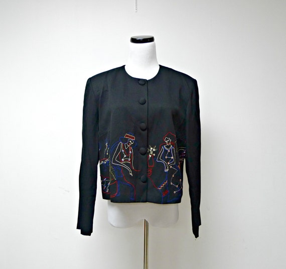 80s - 90s Karin Stevens embroidered top /  jacket… - image 1