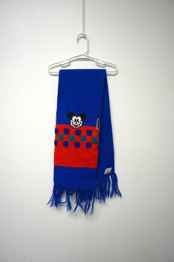 70s Mickey Mouse knitted fringe scarf . for kids .