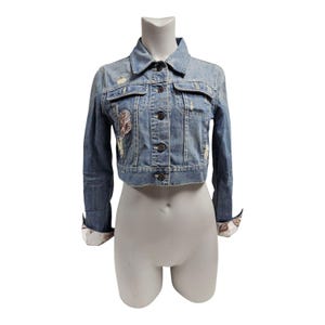 y2k Old Navy beaded and patched cropped denim jacket . M