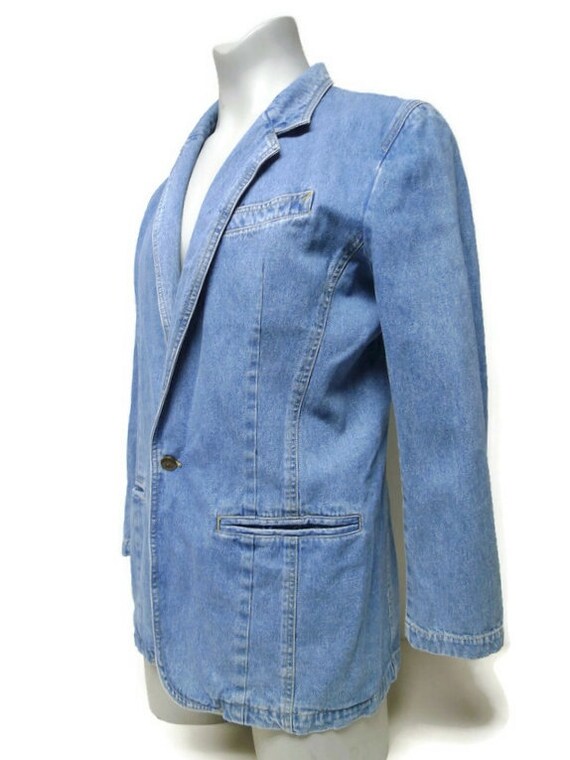 Lizwear . 90s blue denim blazer . size 10 - image 2