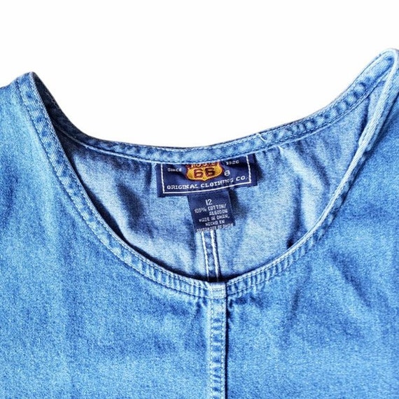 Y2K Route 66 blue denim pullover shirt dress . si… - image 7