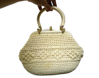 50s woven top handle handbag