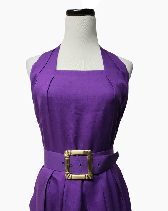 90s Gillian purple silk sleeveless pleated dress … - image 3