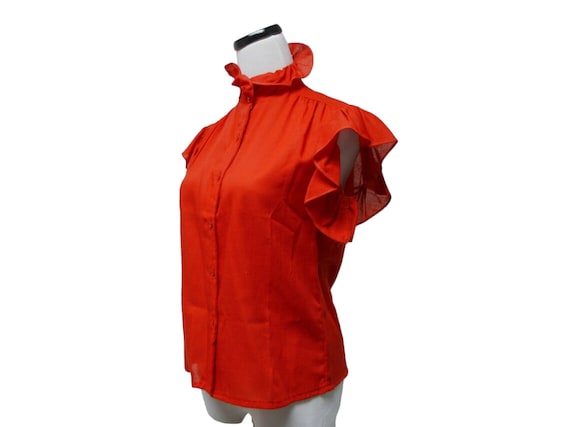 70s red ruffles sleeveless blouse . small - image 2