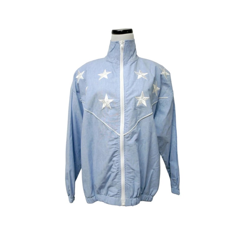 La Costa . white stars blue light jacket . loose fit . medium . made in USA image 2