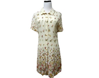 90s Solutions Original floral print sheer shirt dress . medium