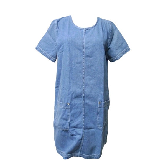 Y2K Route 66 blue denim pullover shirt dress . si… - image 8