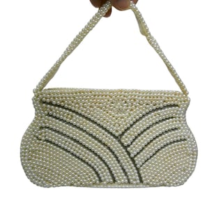 50s beaded faux pearl handbag . made in Japan