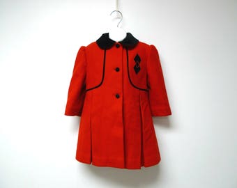 Freeway Fashions . red and black wool blend coat . little girls 4T . made in USA