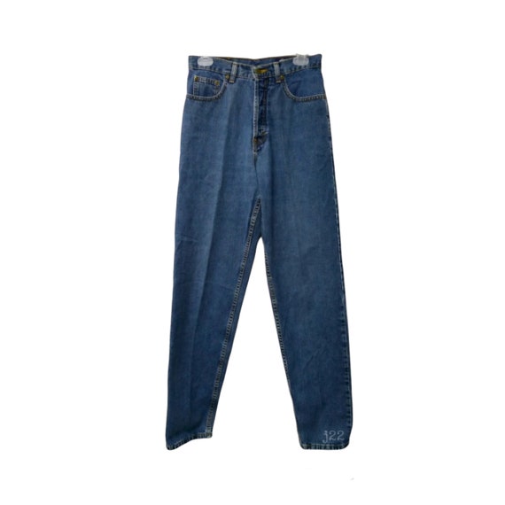 90s Eddie Bauer High Rise Jeans: Blue Denim, Size 8 Long, Made in