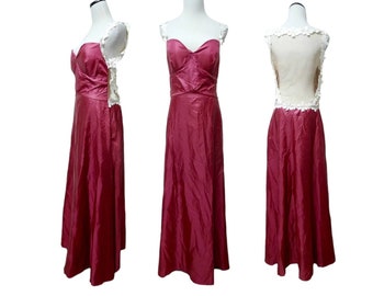 90s - 00s burgundy sexy mesh back long dress / gown . large