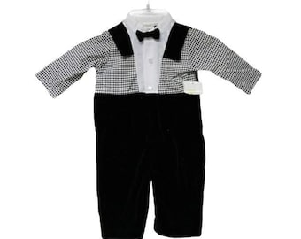 Michael James . 80s 90s black and white baby boy formal romper . 6 - 9 months . made in USA