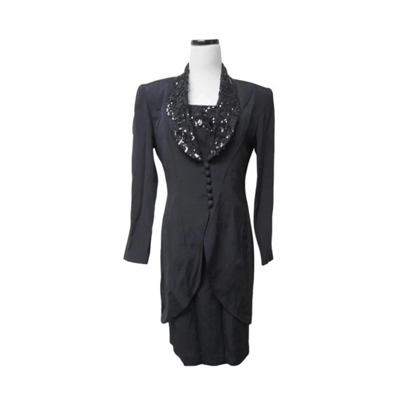 90s Black Beaded Jacket Dress Set - J.R. Nites - Size 5/6 - Etsy