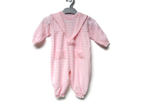 Cuddle Time . pink and white knitted jumpsuit . s… - image 1