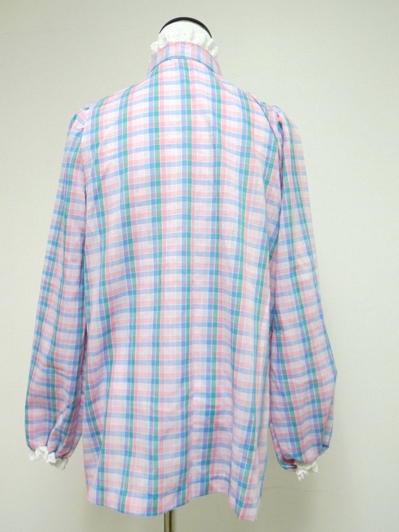 70 plaid ruffles long sleeve top . size 6  .  mad… - image 4