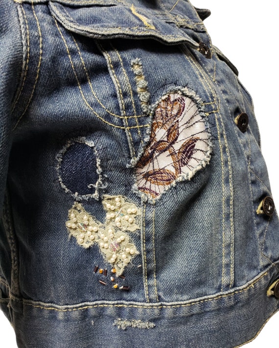 y2k Old Navy beaded and patched cropped denim jac… - image 6