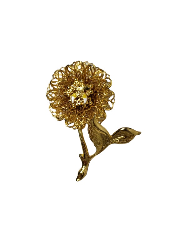 70s FULL BLOOM flower brooch - image 1