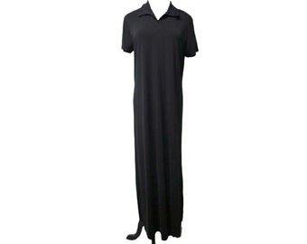 The Villager black maxi shirt poly dress . large