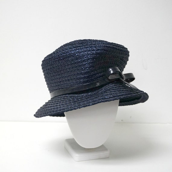 Vintage Blue Bucket Straw Hat . Made in 