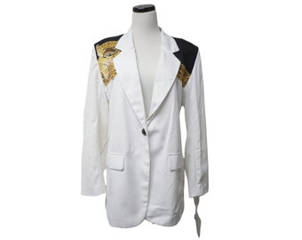 NEW with TAG!  MJ Stevens golden leopard design on white blazer jacket .  fits L - xl