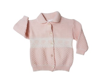 70s Kids and More  pink knitted baby cardigan . 6 - 9  months
