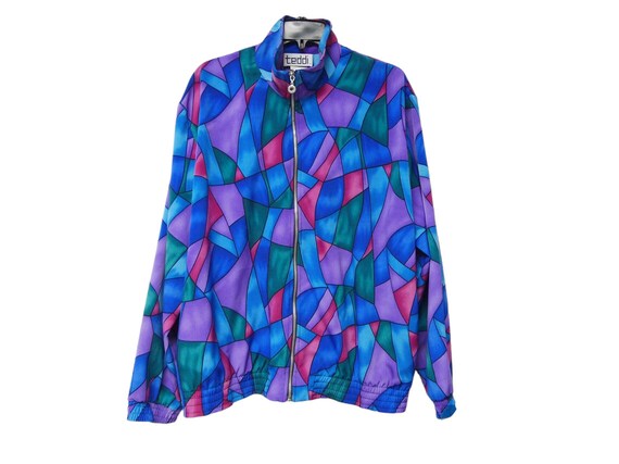 Teddi . 80s 90s  multi-color poly jacket . XL - image 1