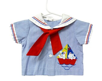 SAILOR BUNNIES . button down sailor shirt . baby boy size 3 - 6 months