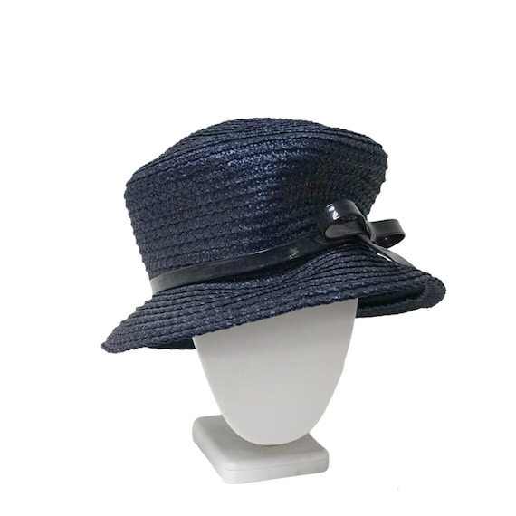70s blue bucket straw hat .  made in USA - image 1