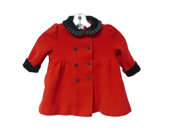 Young Gallery . red and black ruffled Peter Pan collar coat . little girls 3T