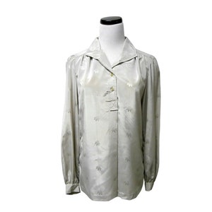 70s Oscar de la Renta Collectibles gray button down . long sleeves . poly shirt . size 10